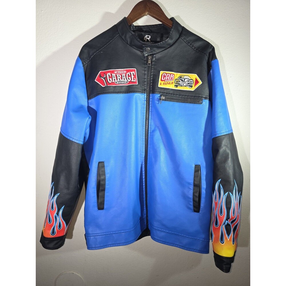 Refinery Republic Racing Woven Pu Jacket Mens XL Blue Black Hotspeed Car Garage